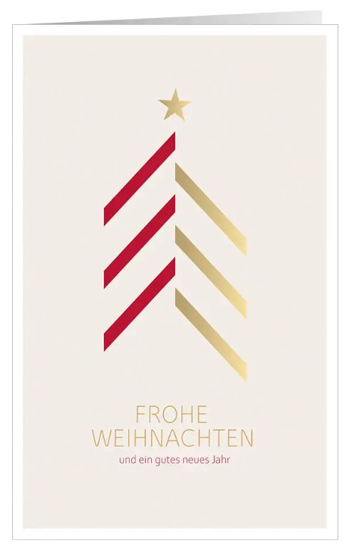 Moderne Weihnachtskarte "Klarheit und Eleganz" mit Weihnachtsgruß und abstraktem Weihnachtsbaum mit Stern