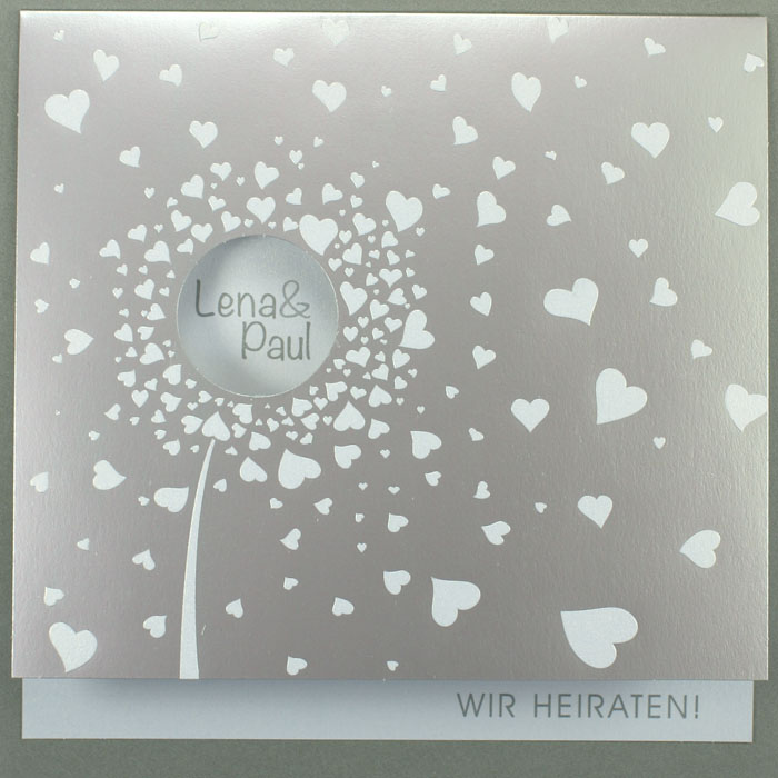 Hochzeitskarte irisierend Silberfolie weiße Herzen ba723085