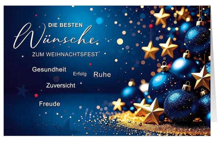 Firmen-Spendenkarte für Ärzte ohne Grenzen mit Weihnachtsgruß und positiven Worten im weihnachtlichen Design
