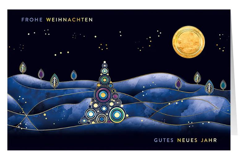 Weihnachtliche Spendenkarte "Nachtzauber" im mystischen Design mit Spende für Ärzte ohne Grenzen