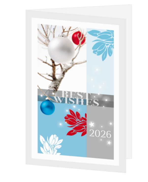 Weihnachtskarte "Best Wishes" mit Jahreszahl 2026 und Spende für SharkProject Germany e.V.