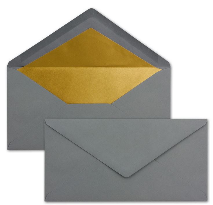 Briefumschlag DIN lang graphitgrau mit Gold-Metallic-Innenfutter, nassklebend, 22x11 cm 