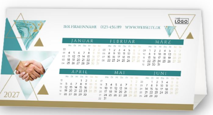 Mini-Tischkalender "Erfolgskurs" zum Aufstellen mit Logoeindruck und Spendenanteil: Misereor - Ihr Hilfswerk
