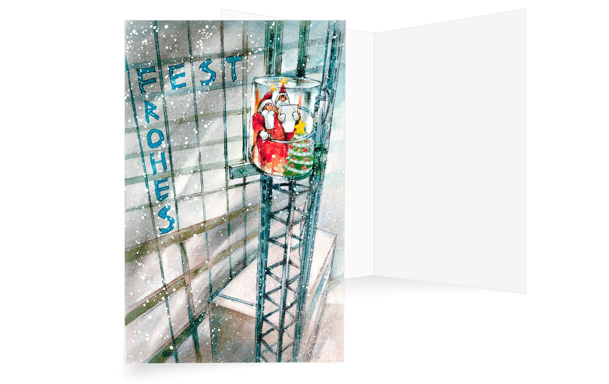 Lustige Weihnachtskarte mit "Frohes Fest" für Aufzugtechnik, Aufzugdienst- und service