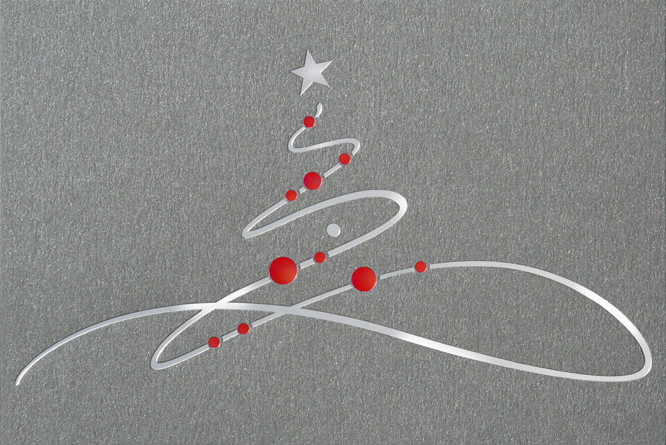 Festtagskarte anthrazit metallic mit geprägtem abstraktem Weihnachtsbaum