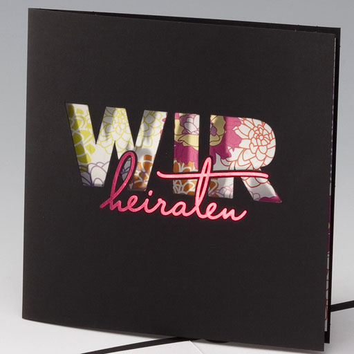 Hochzeitskarte ba722083 schwarz WIR Stanzung, Rotfolie heiraten