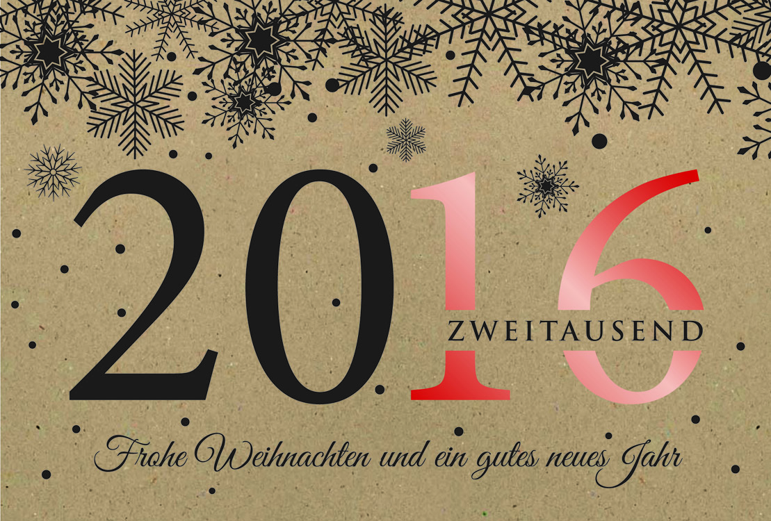 Weihnachtskarte braun Karton mit Jahreszahl 2016