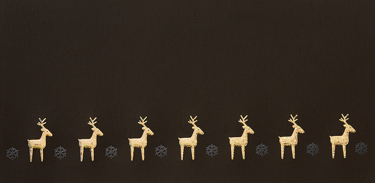 Weihnachtskarte braun mit Sternen und Rentieren Holographiefolie