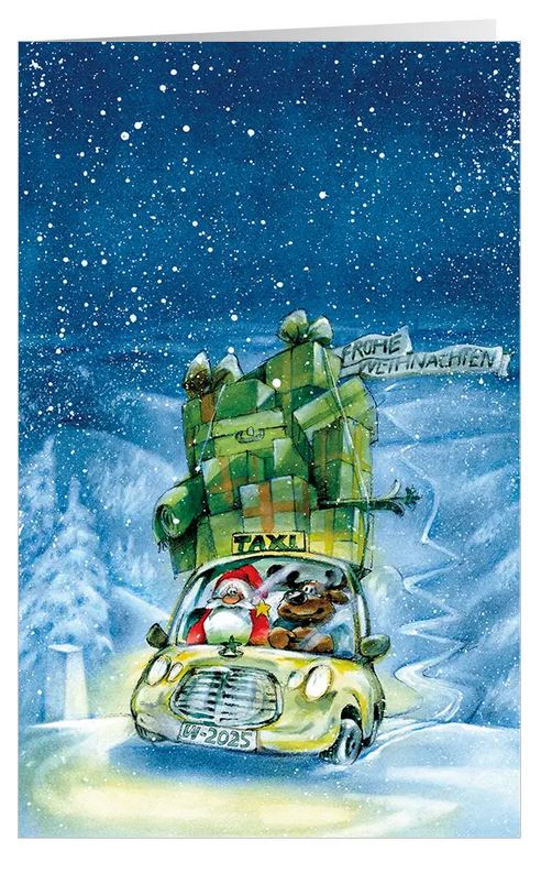 Humorvolle Branchenkarte "Taxi-Express" für Taxiunternehmen, Personenbeförderung, Fahrdienst mit Weihnachtsgruß