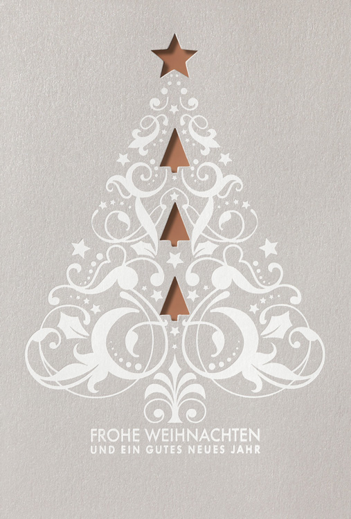 Weihnachtskarte silbergrau metallic mit Weihnachtsbaum