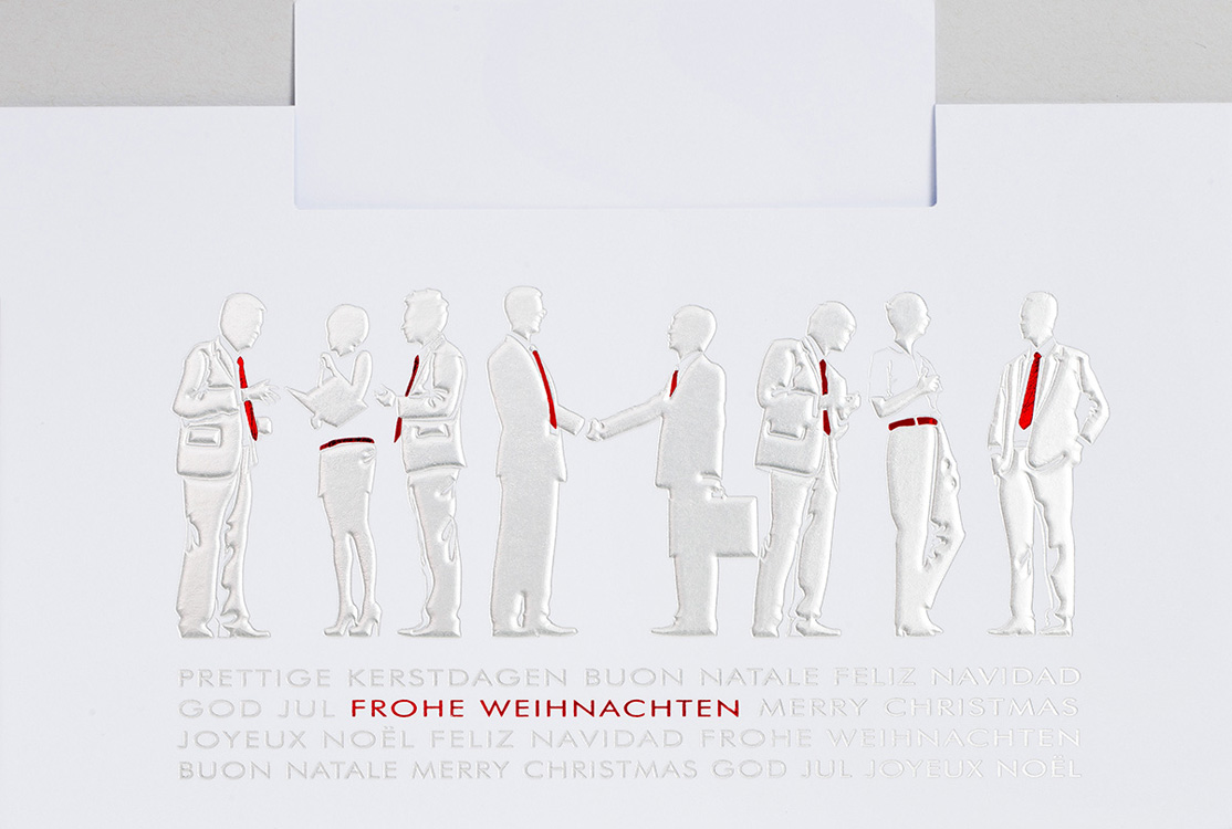 Weihnachtskarte mit geschäftlichen Personen und Platz für Logo