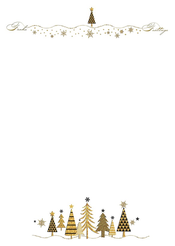 Weihnachtliches Briefpapier DIN A4 "Goldene Tannenwelt" mit glänzenden Weihnachtsbäumen