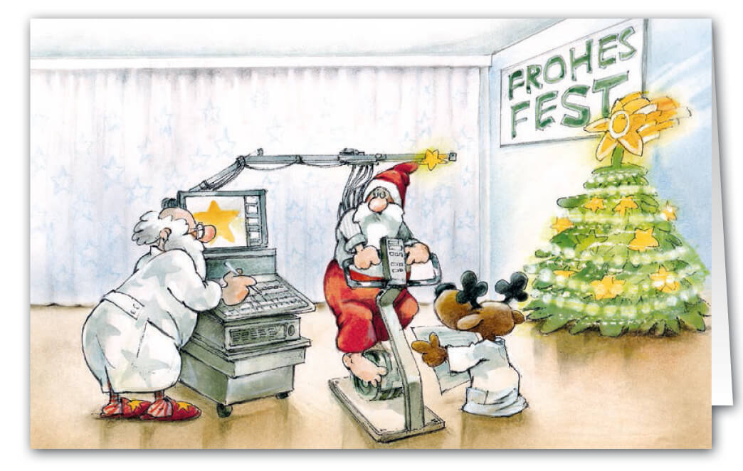 Weihnachtskarte als Branchenkarte für Arzt, Allgemeinmedizin oder Kardiologe mit lustigem Motivdruck