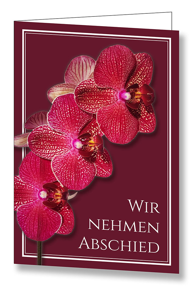 Trauer Abschied-Erinnerungskärtchen mit pink Orchideen-Blüte