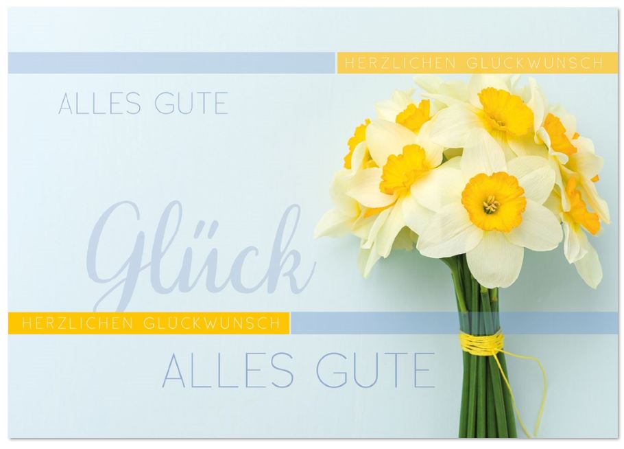 Glückwunschkarte "Sonniger Gruß" mit blühendem Narzissenstrauß als Klappkarte mit floralem Motiv