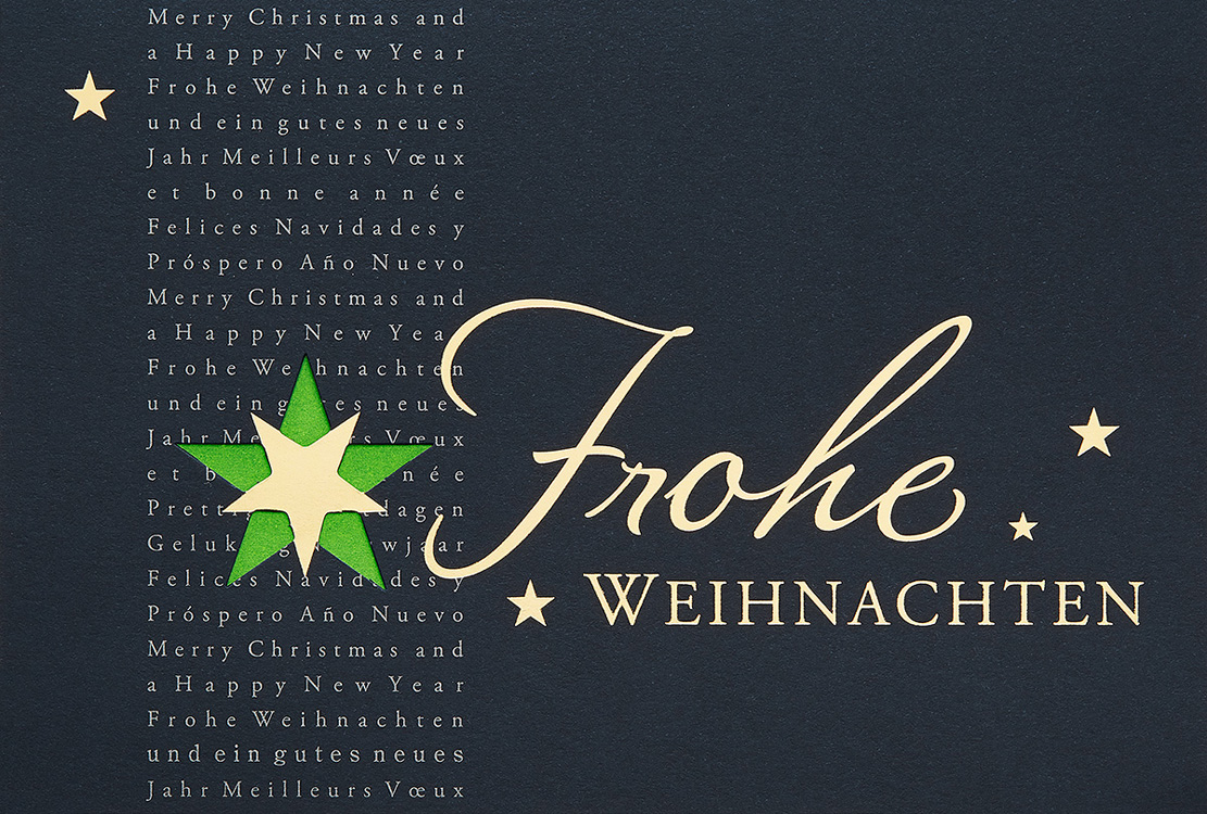Weihnachtskarte nachtblau Frohe Weihnachten Einleger grün