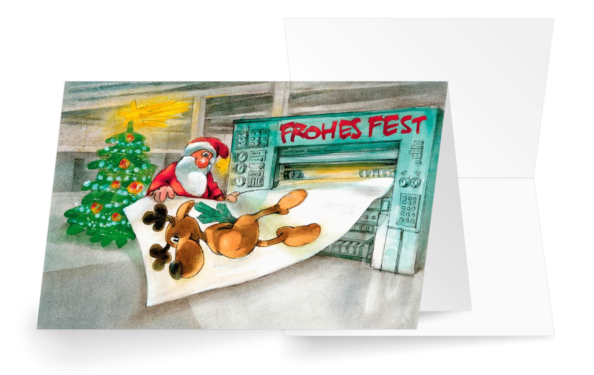 Fröhliche Weihnachtsgrußkarte als Branchenkarte für Druck und Printservice, Verlage