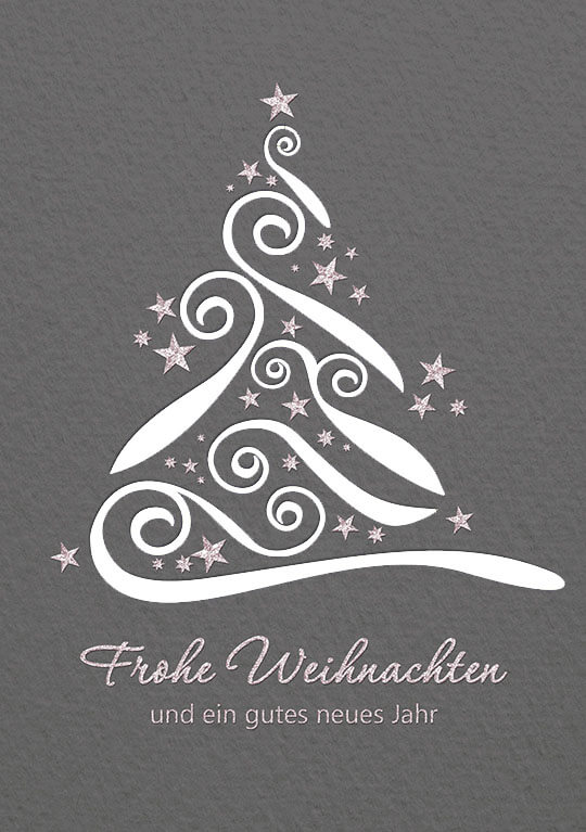Weihnachtskarte in grau mit weißem Einleger zugunsten Deutsche Kinderkrebsstiftung