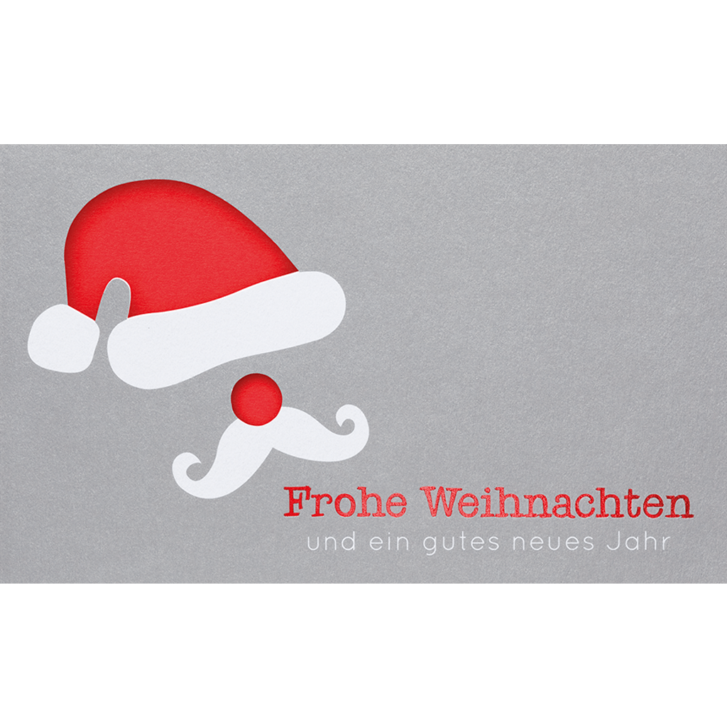 Günstige Weihnachtskarte mit lustigem Weihnachtsmann und Weihnachts- und Neujahrsgruß