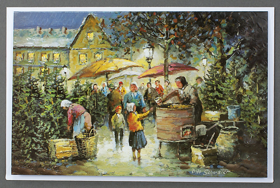 Weihnachtskarte nach einem Gemälde von Otto Schuster mit edler Glanzlackeriung