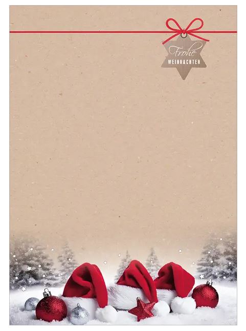 Weihnachtliches Briefpapier "Weihnachtsmützen" mit Weihnachtsgruß DIN A4