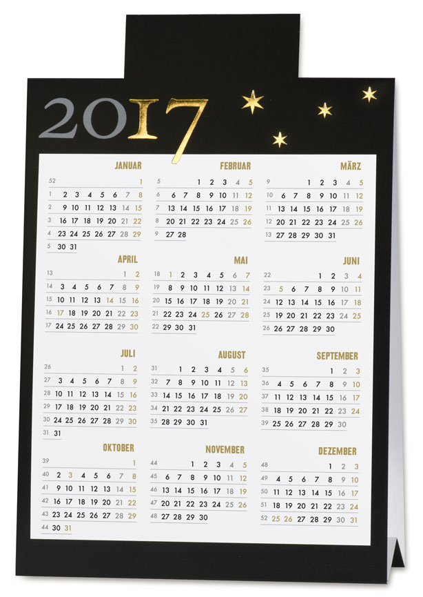 Neujahrskarte international zum Aufstellen mit Kalender für 2017 Logokarte