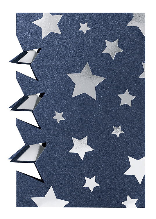 3D-Weihnachtskarte nachtblau metallic mit silbernen Sternen