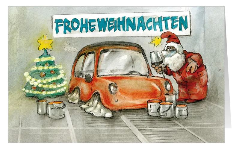 Branchen-Weihnachtskarte "Zauberhafter Lack" mit Weihnachtsgruß für Autolackiererei und Autowerkstatt 