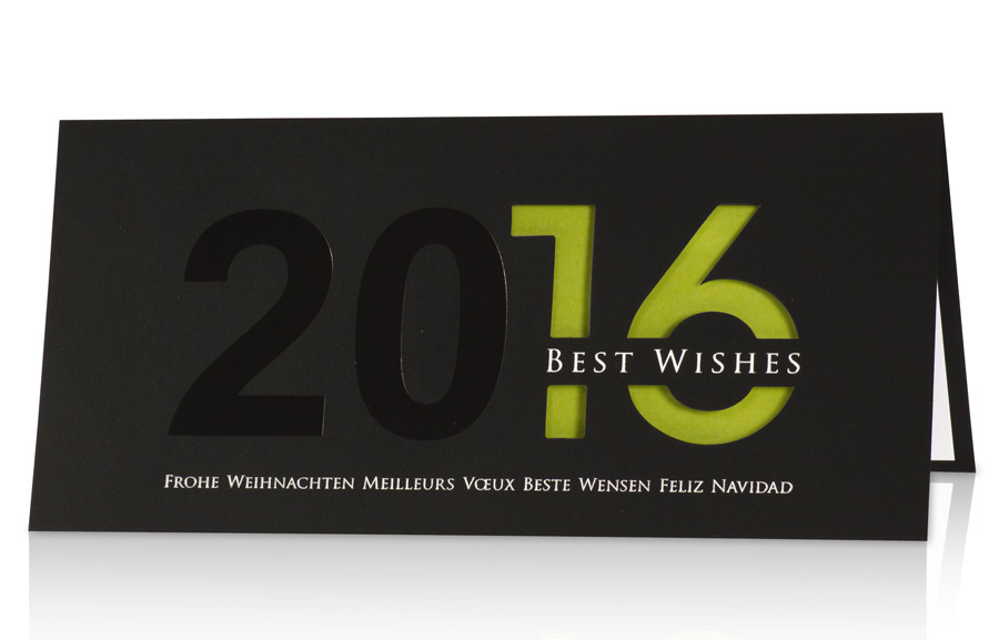 Festtagskarte schwarz mit Jahreszahl 2016 - Einleger grün