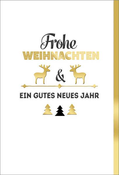 Weihnachtskarte Frohe Weihnachten und ein gutes neues Jahr weiß schwarz gold