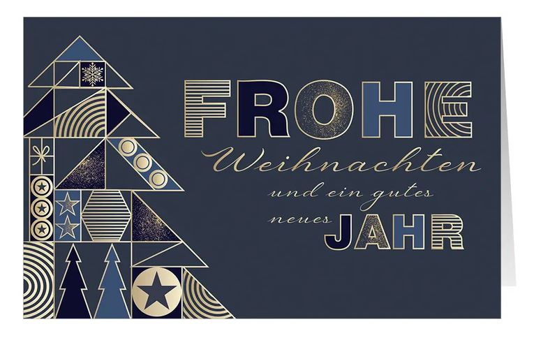 Dunkelblaue Weihnachtskarte "Mosaikweihnacht" mit Gutem Zweck für Ärzte ohne Grenzen im stilvollen Design