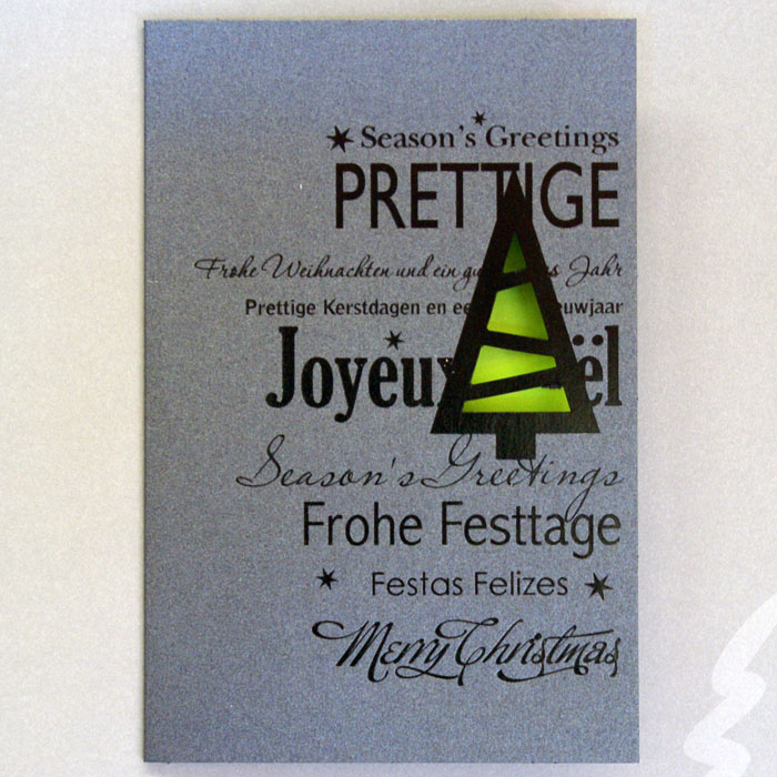 Weihnachtskarte anthrazit metallic mit Stanzung u. schwarzer Folie