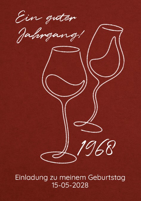 Geburtstagseinladung "Edler Jahrgang" zum 60. Geburtstag in Weinrot als beidseitig, individuell bedruckbare Einzelkarte