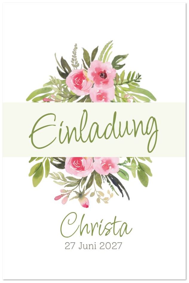 Florale Blumenbouquet Einladungskarte zum Geburtstag, personalisierbar mit Foto
