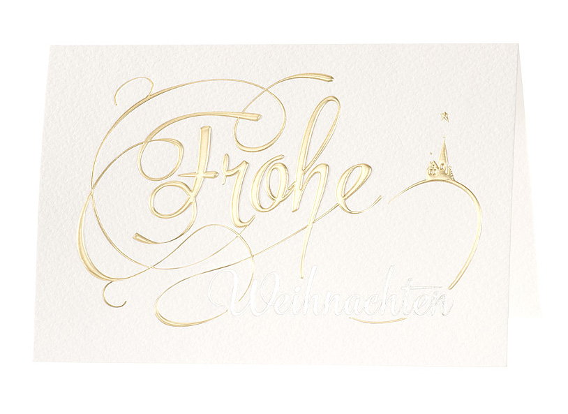 Weihnachtskarte weiß mit Folienreliefprägung in Silber und Gold