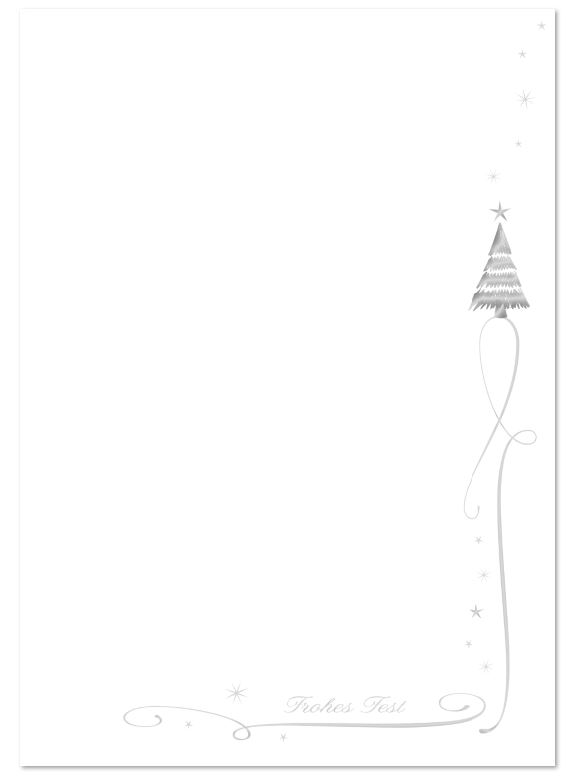 Weihnachtsbriefbogen in cremeweiß mit Silberfolienprägung "Frohes Fest", Sterne und Weihnachtsbaum