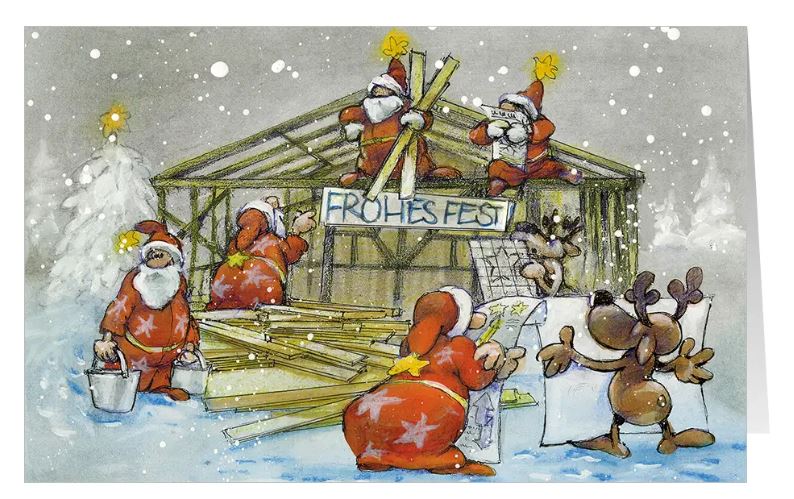 Branchenkarte "Starke Konstruktion" für Holzbau, Zimmerei, Schreiner, Tischler mit Gruß "Frohes Fest"