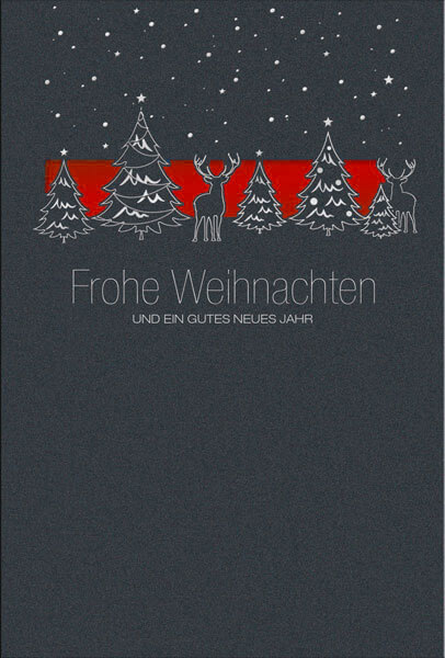 Anthrazitfarbene Weihnachtskarte mit Stanzung und rotem Einleger zugunsten dem Deutschen Kinderhilfswerk
