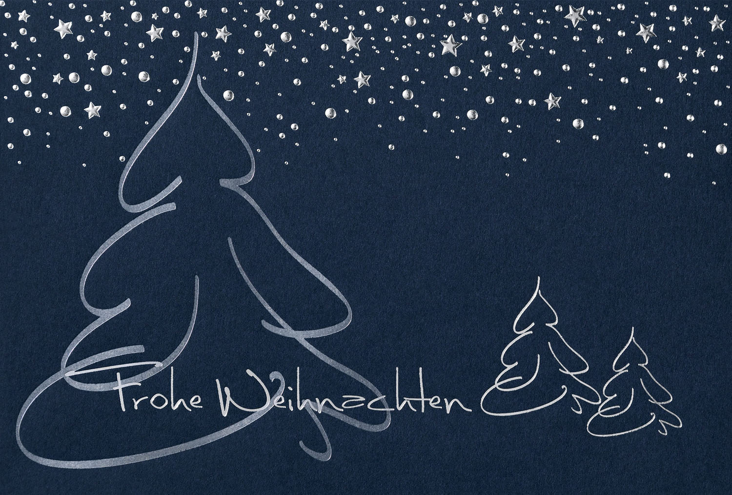 Weihnachtskarte nachtblau Frohe Weihnachten mit drei Weihnachtsbäumen