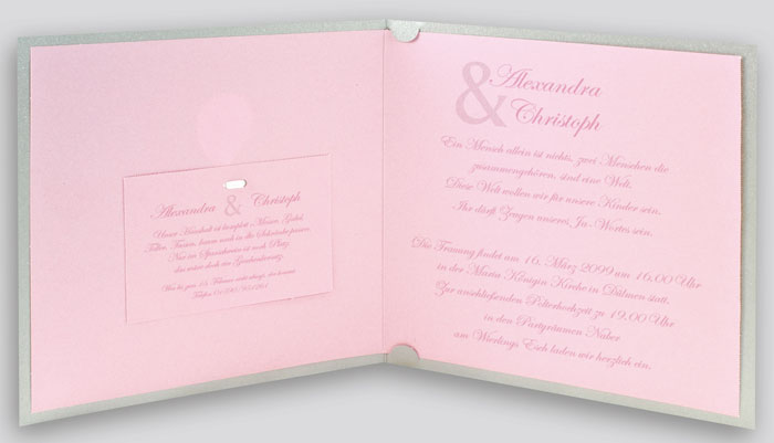 Hochzeitskarte grau metallic rosa mit silbernem Folien &-Zeichen