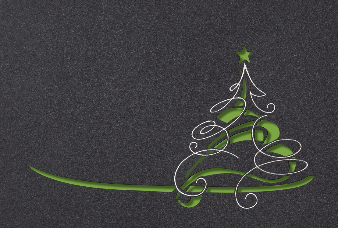 Weihnachtskarte anthrazit metallic mit Baumstanzung grün
