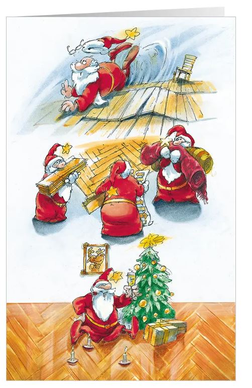  Weihnachtskarte "Santa`s Boden Crew" für Parkettverleger, Fußbodenverleger, Raumausstatter