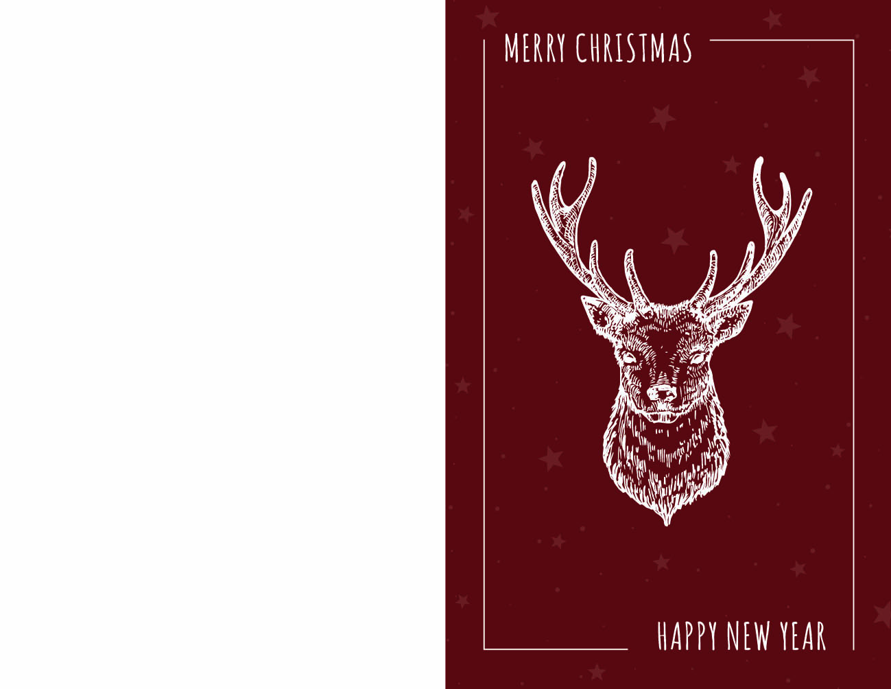 Moderne Weihnachtskarte in Bordeauxrot „Christmas Deer“ mit Hirsch und dezentem Sternenhintergrund sowie englischsprachigem Gruß
