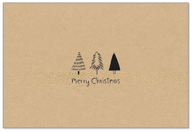 Naturbraune Kraftkarton-Weihnachtskarte "Festlicher Gruß" mit Schwarz- und Goldfolienprägung, inkl. Einlegeblatt