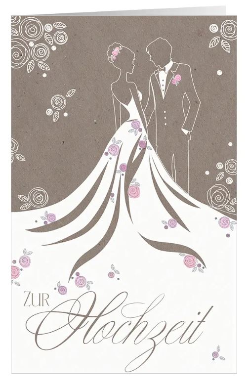 Romantische Glückwunschkarte "Blütenzauber" zur Hochzeit mit elegantem Brautpaar