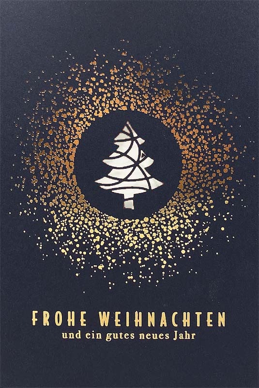 Exclusive Weihnachtskarte in blau mit Laserstanzung und Goldfolienprägung, Einleger weiß