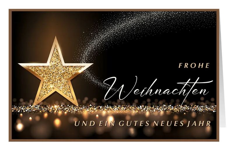 Elegante Weihnachtskarte "Festlichkeit" mit Stern und Spendenzweck zugunsten Ärzte ohne Grenzen 