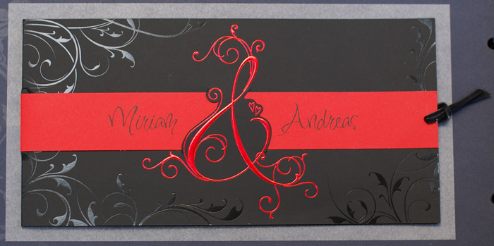Hochzeitskarte ex721035 Design schwarz/rot & Folienprägung
