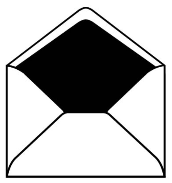 Weißer Trauerkarten-Briefumschlag im Diplomatenformat, aus Leinenpapier mit 2mm schwarzem Trauerrand und schwarzem Innenfutter. Aufgeklappte Ansicht