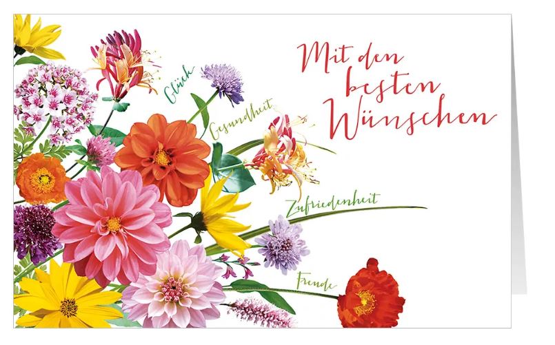 Blumenglückwunschkarte "Sommerfreude" für viele Anlässe mit positiven Worten und buntem Strauß